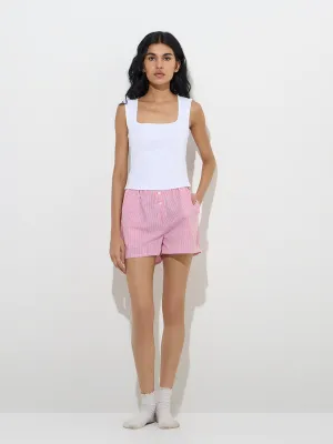 Superstar Red Striped Boxer-Style Cotton Shorts