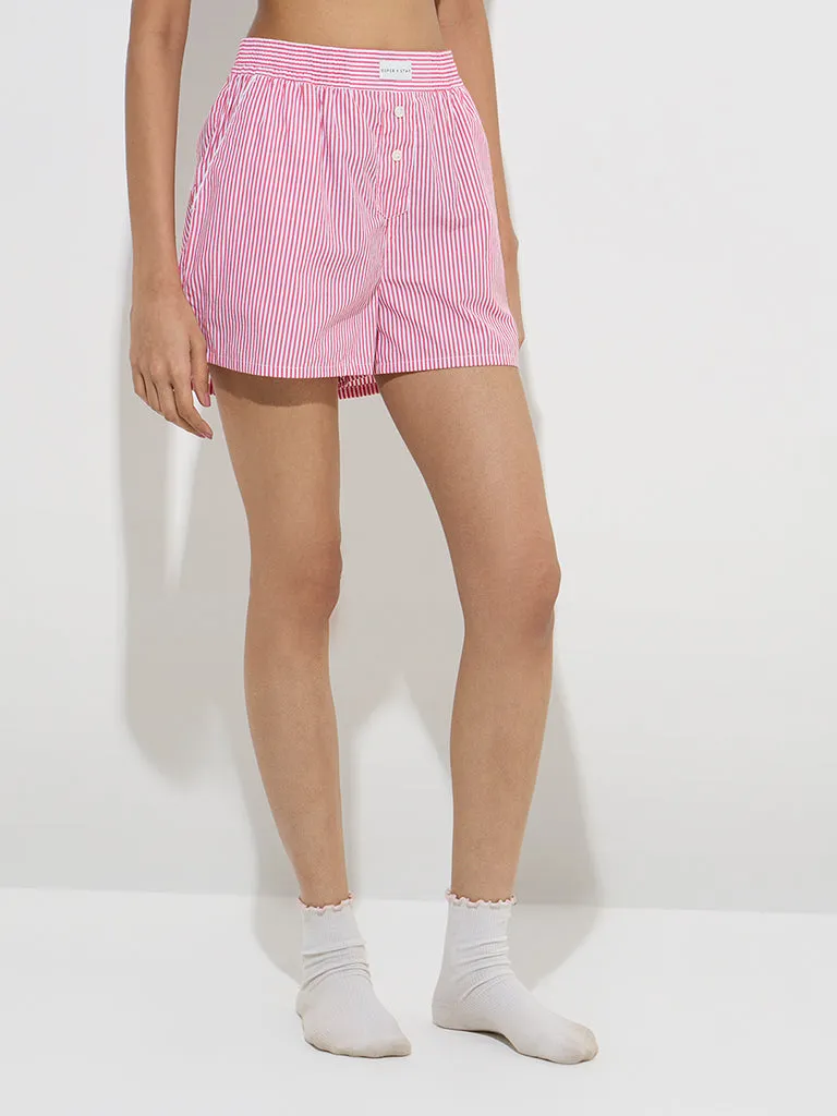 Superstar Red Striped Boxer-Style Cotton Shorts