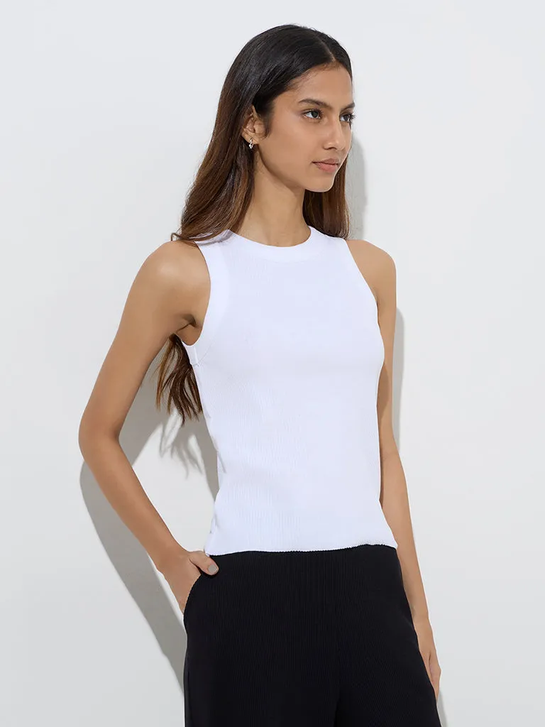 Superstar White Ribbed-Textured Cotton-Blend Tank Top