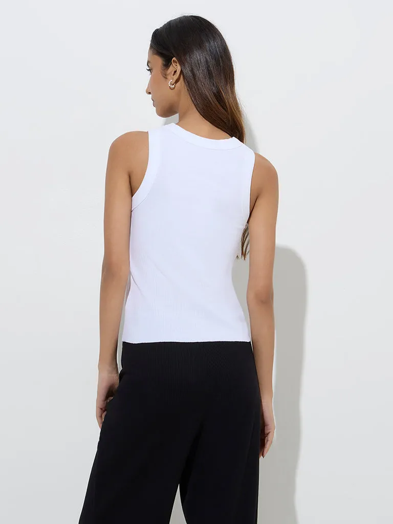 Superstar White Ribbed-Textured Cotton-Blend Tank Top
