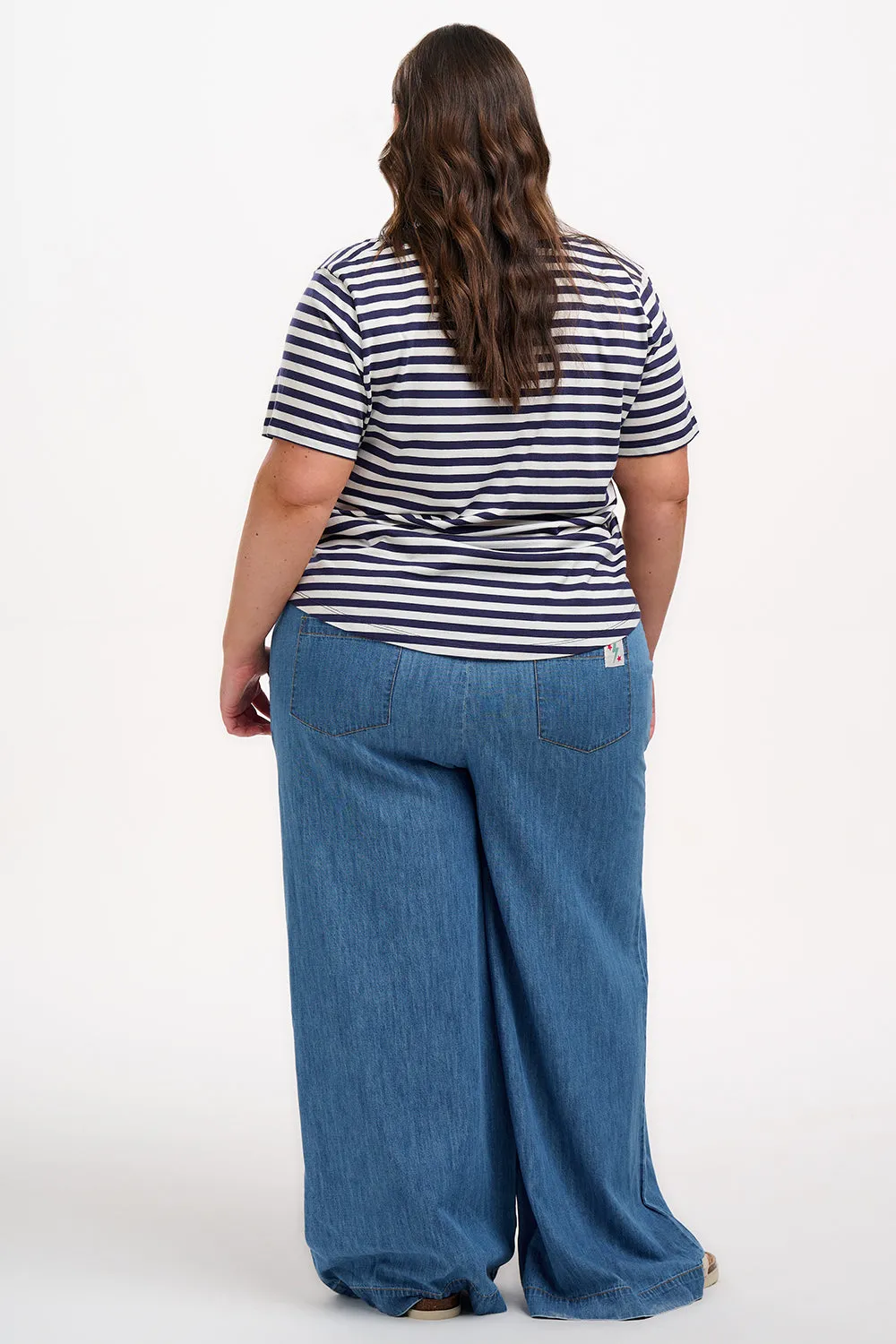 Sylvie Scoop Neck T-Shirt - White/Navy. Stripe & Folk Flower