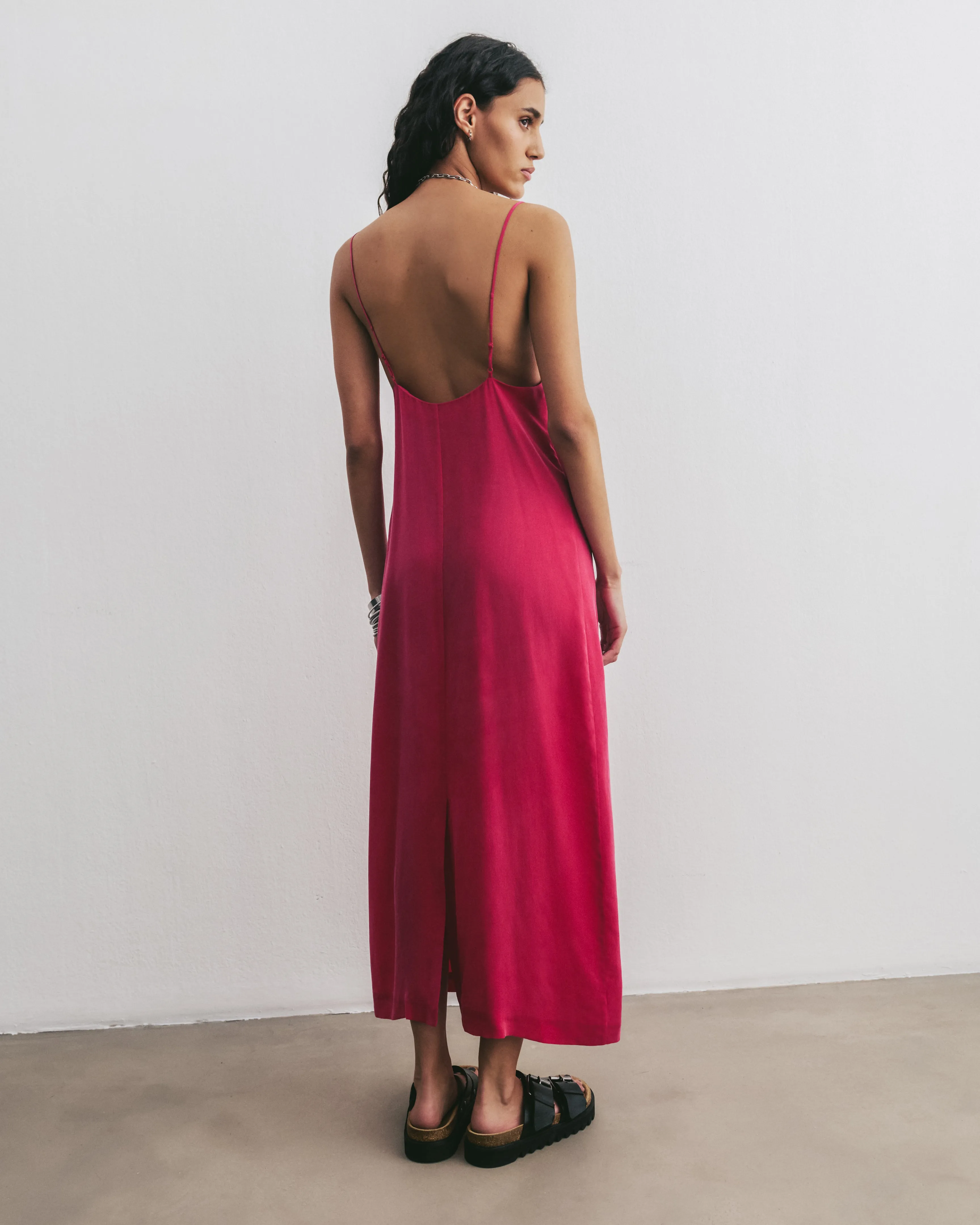The Pink Long Cupro Slip Dress