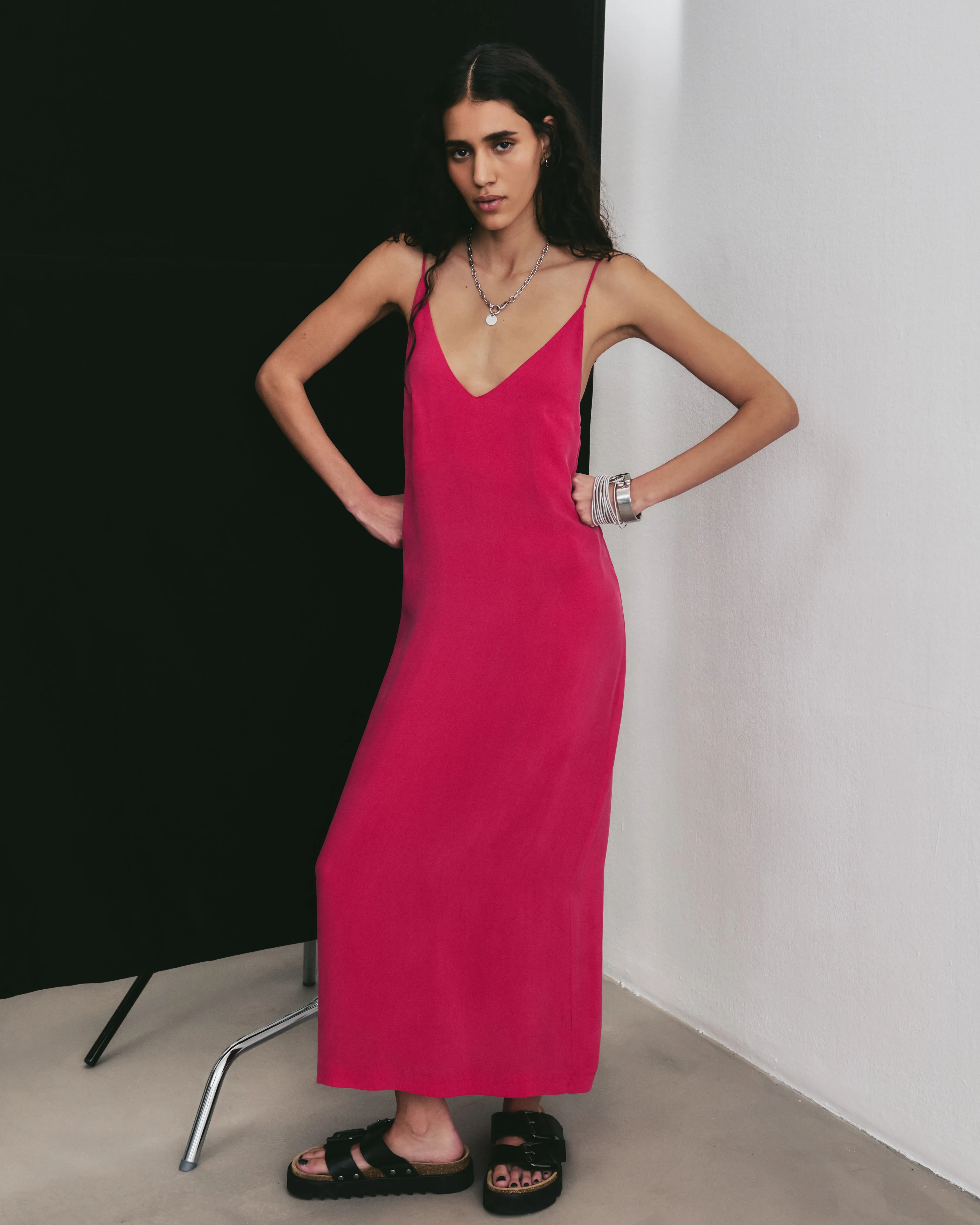 The Pink Long Cupro Slip Dress