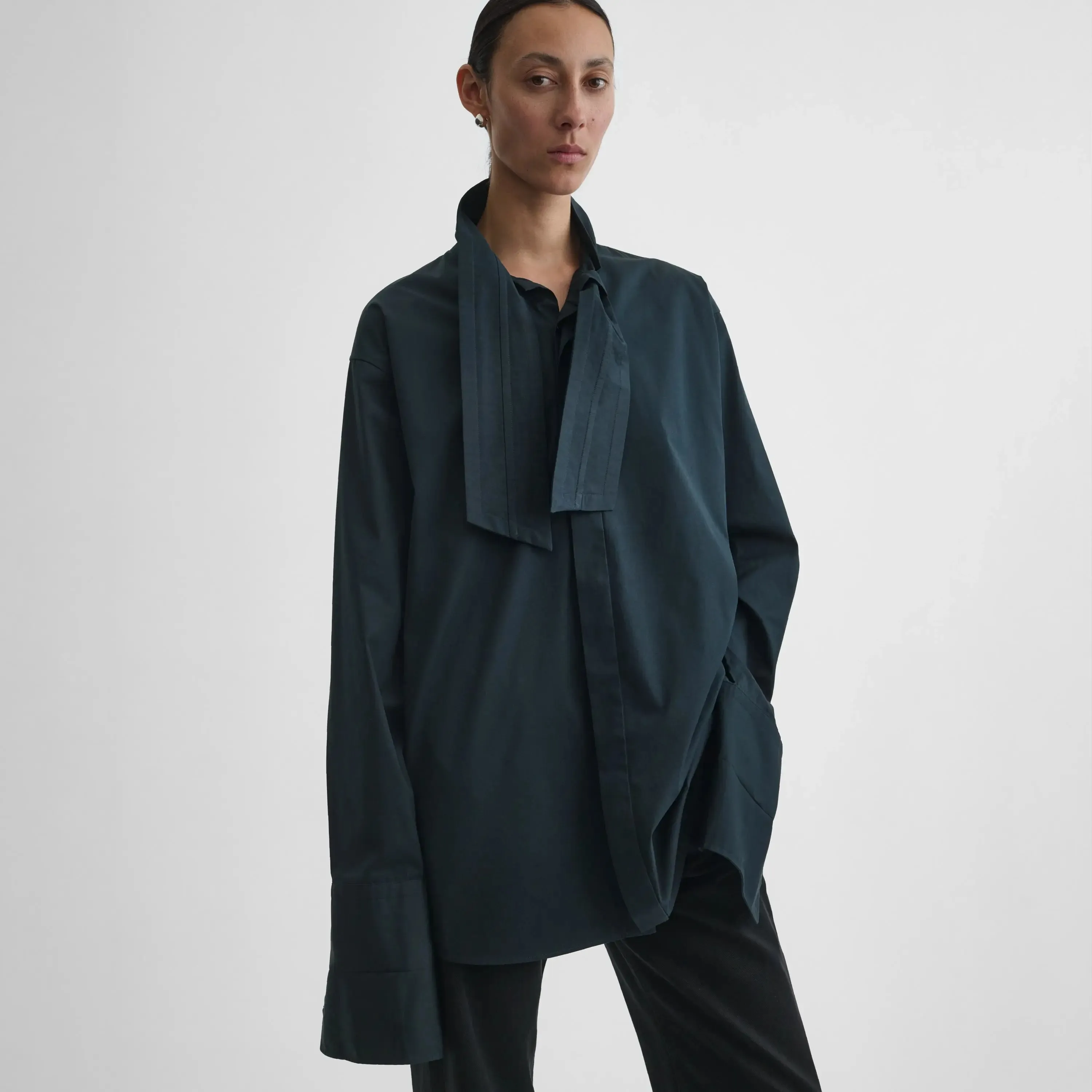 TIE NECK SHIRT | midnight cotton