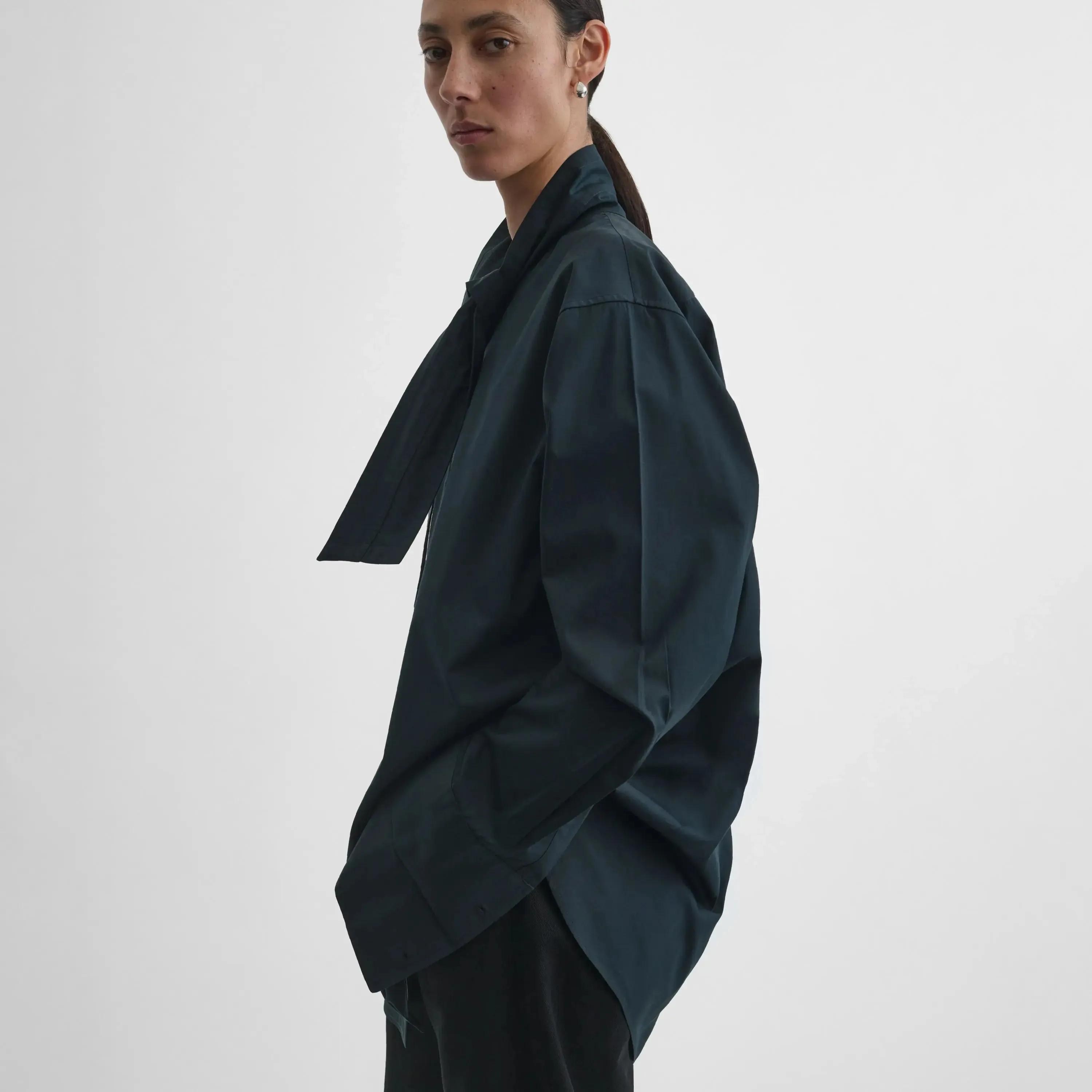 TIE NECK SHIRT | midnight cotton