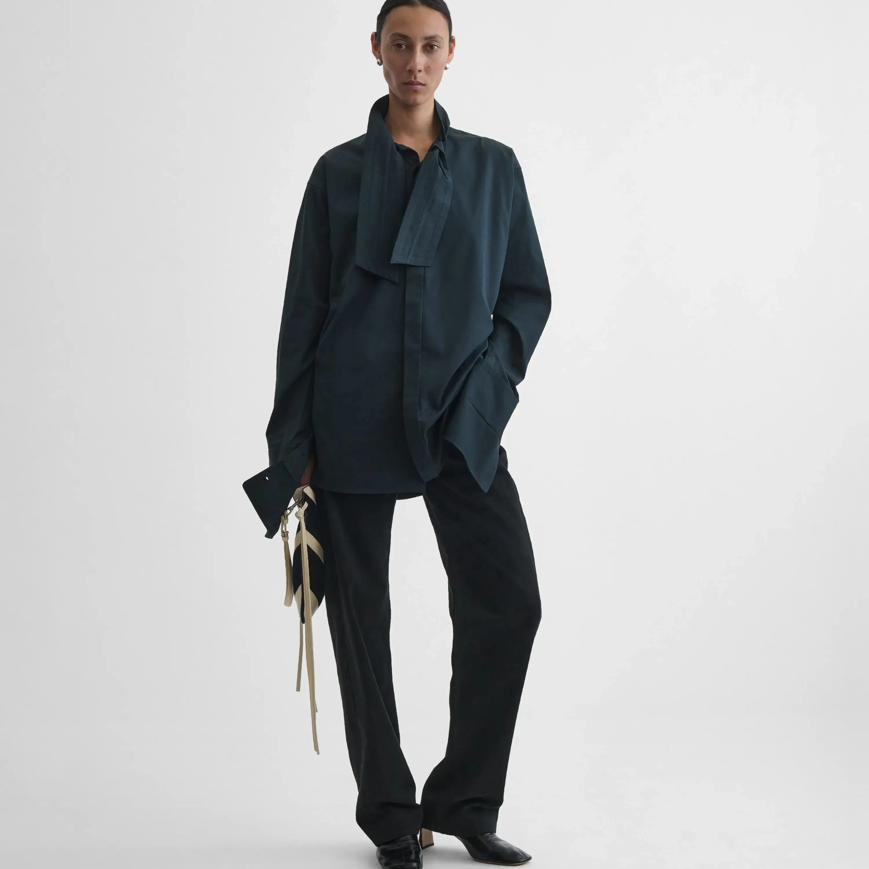 TIE NECK SHIRT | midnight cotton