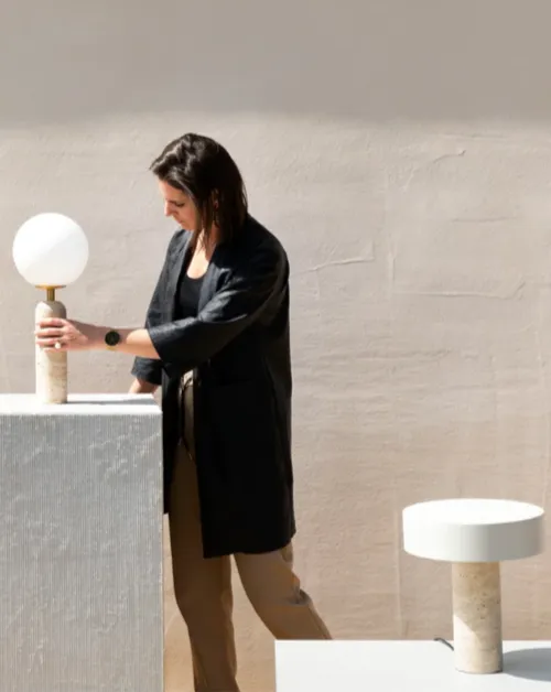 TRAVERTINE TABLE LAMP WITH SHADE