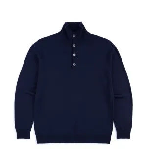 Trunk Bennet Merino Button Neck Sweater: Navy