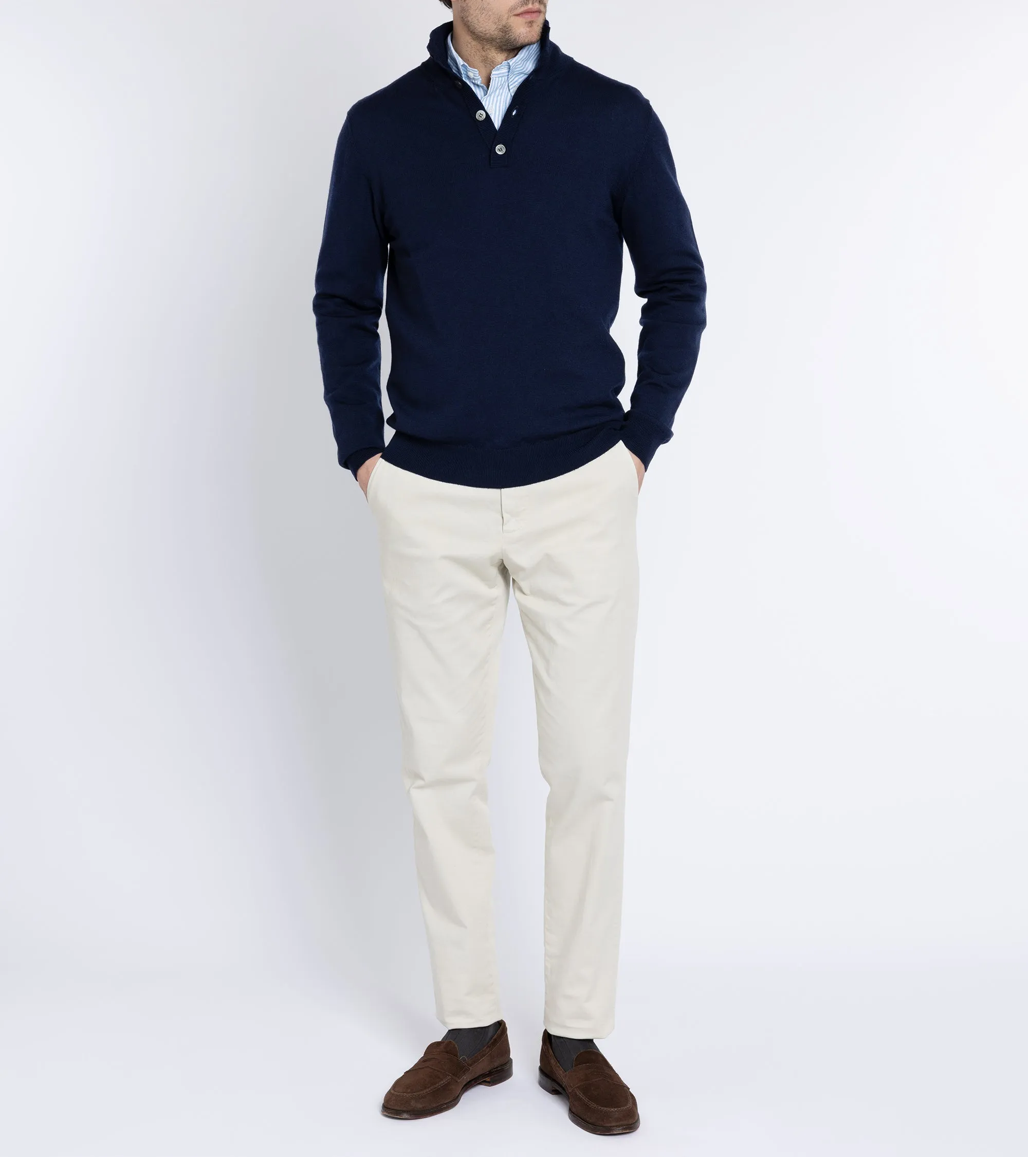 Trunk Bennet Merino Button Neck Sweater: Navy