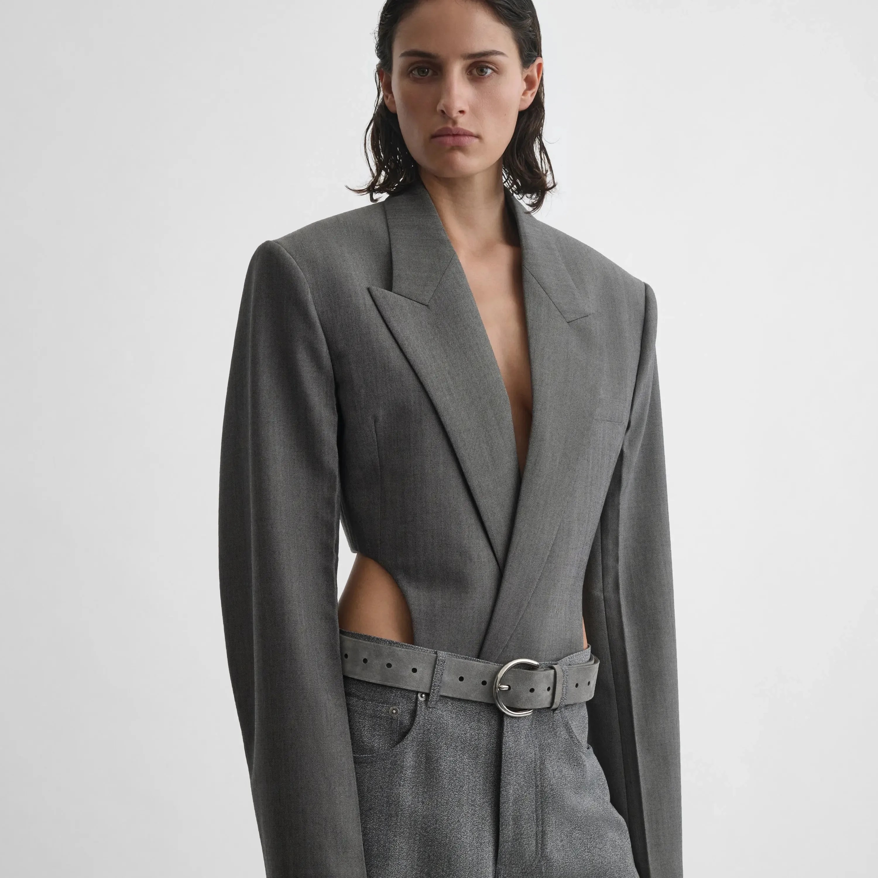 TUCKED TAILORED JACKET | dark taupe wool