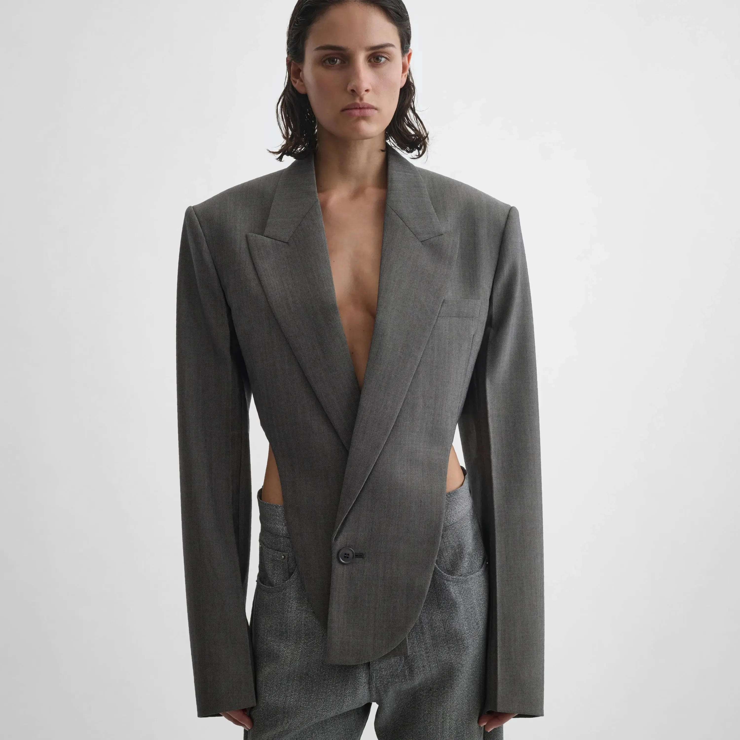 TUCKED TAILORED JACKET | dark taupe wool