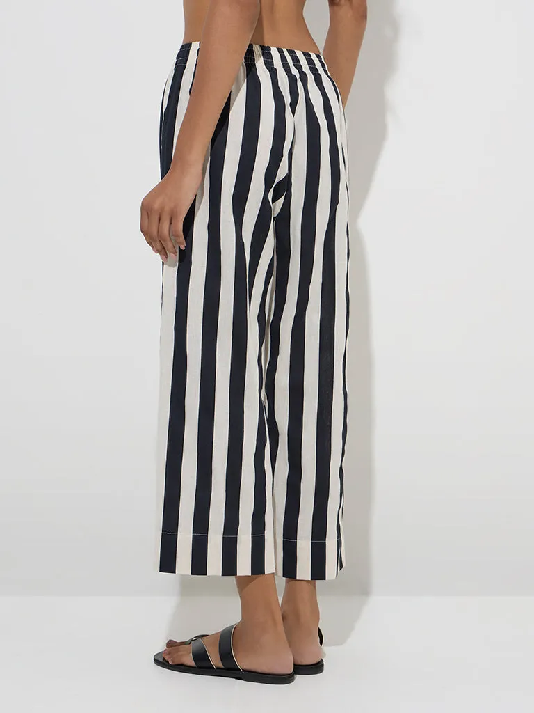 Utsa Black Striped Cotton-Blend Ethnic Pants