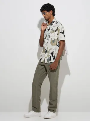 WES Casuals Sage Foliage Design Relaxed-Fit Cotton Shirt