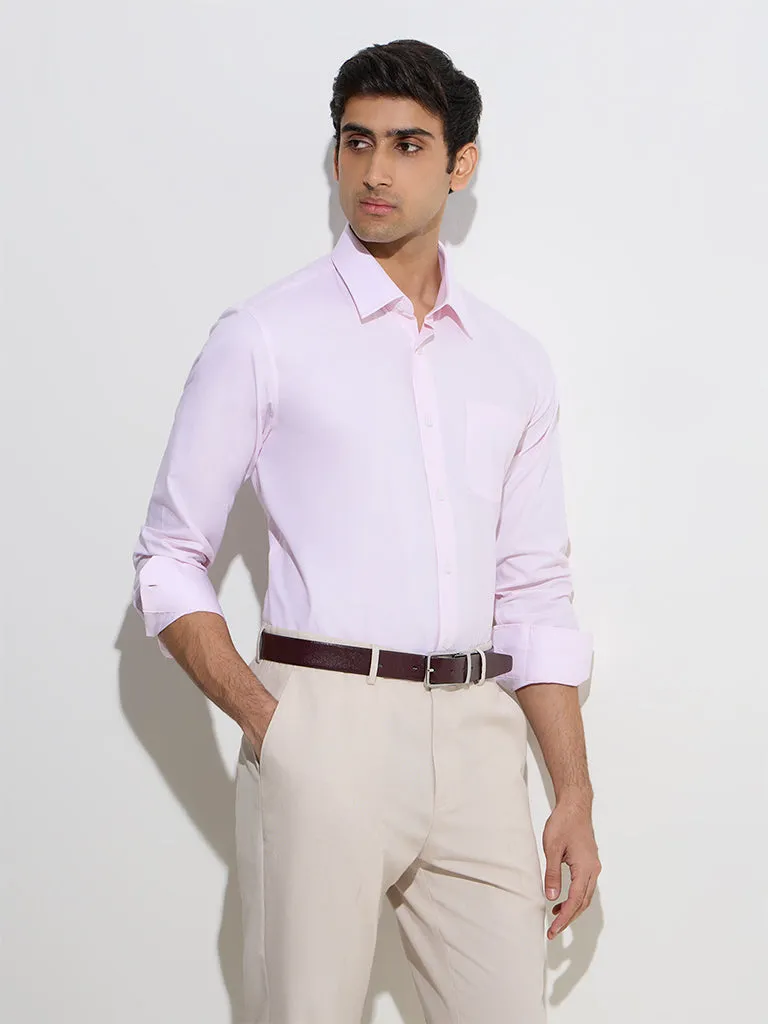 WES Formals Pink Solid Relaxed-Fit Cotton Shirt