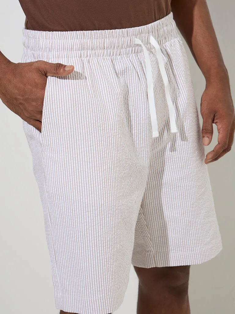 WES Lounge Taupe Relaxed-Fit Mid-Rise Cotton-Blend Shorts
