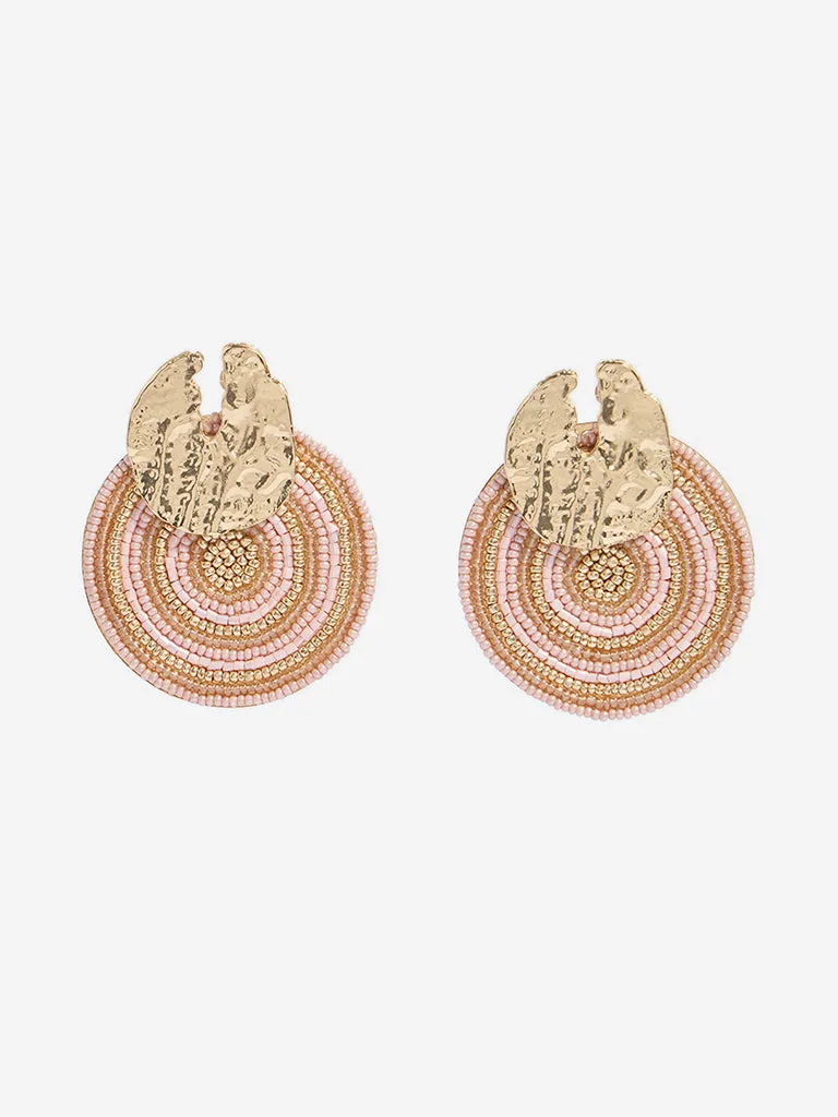 Westside Accessories Pink & Gold Textured and Beaded Earrings