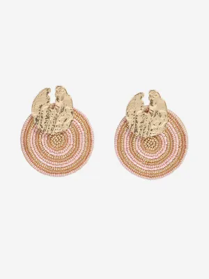 Westside Accessories Pink & Gold Textured and Beaded Earrings