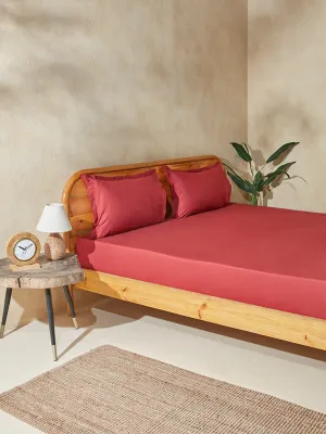 Westside Home Dark Red Solid Queen Bed Flat Sheet and Pillowcase Set