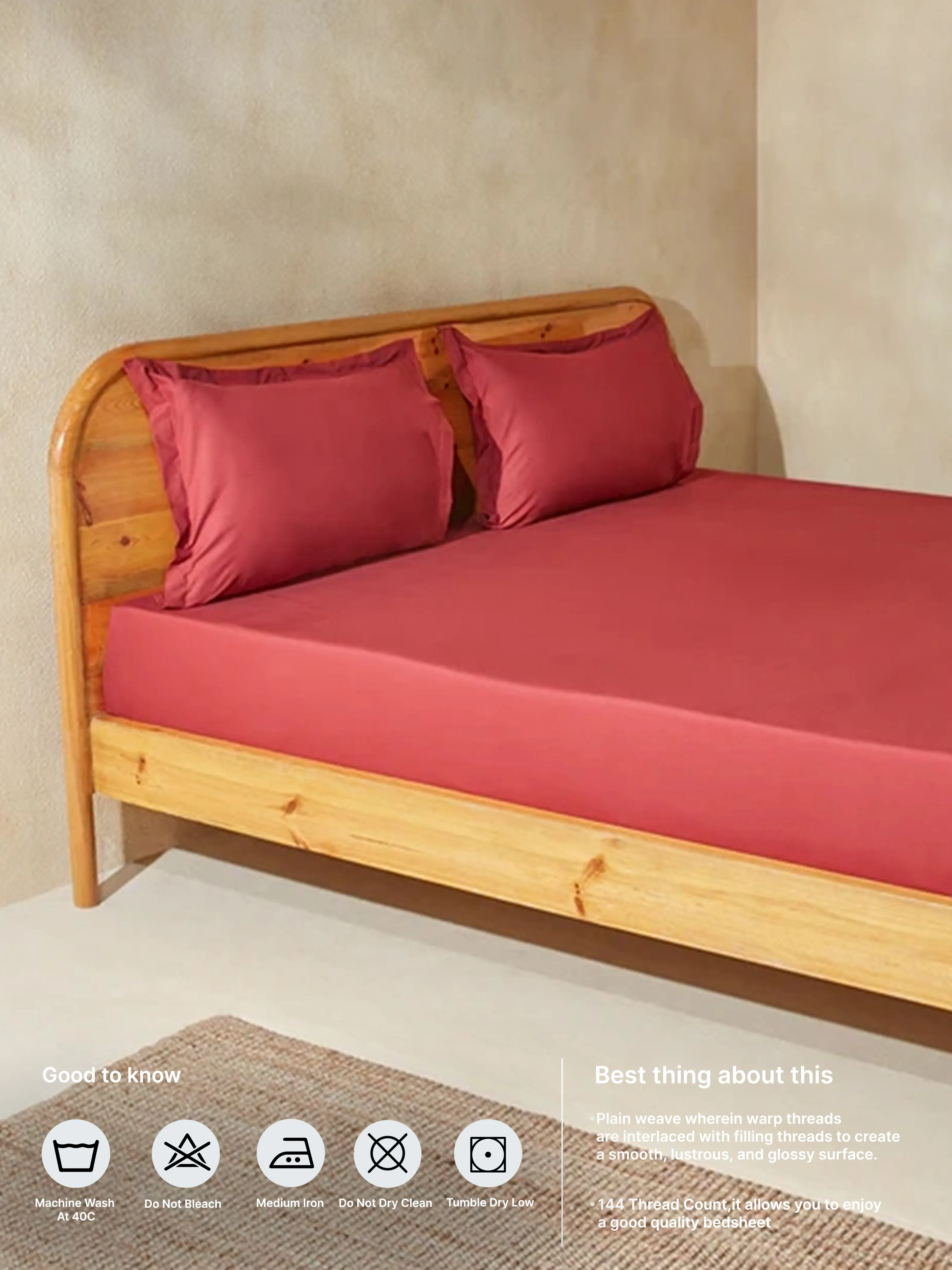 Westside Home Dark Red Solid Queen Bed Flat Sheet and Pillowcase Set