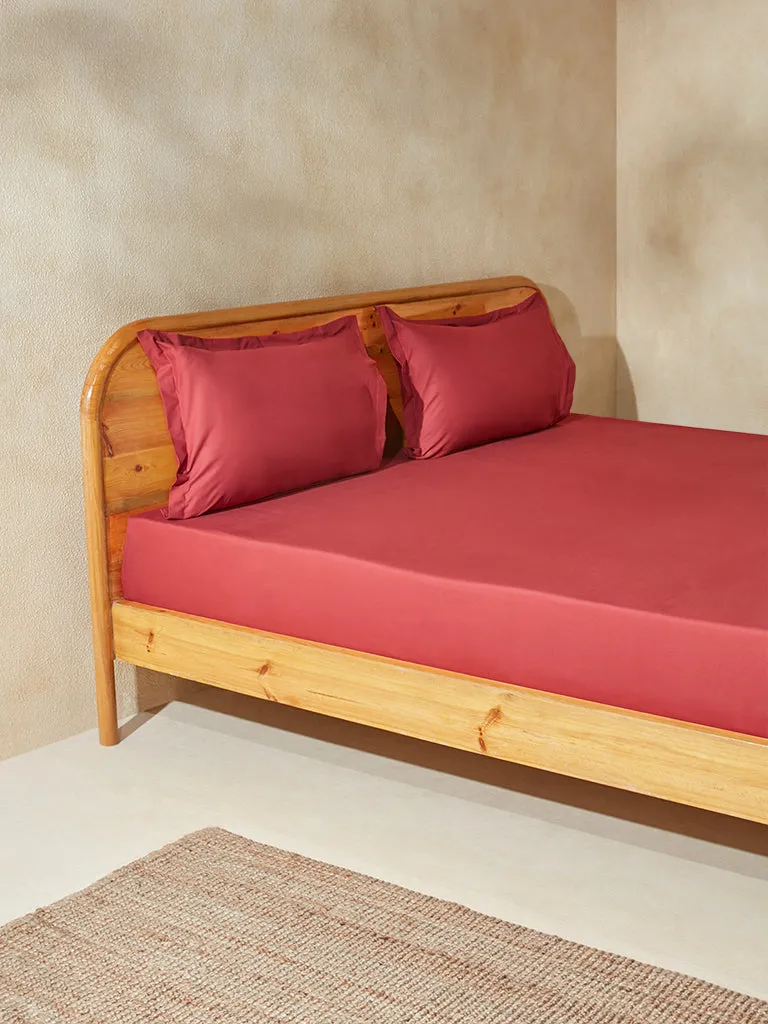 Westside Home Dark Red Solid Queen Bed Flat Sheet and Pillowcase Set