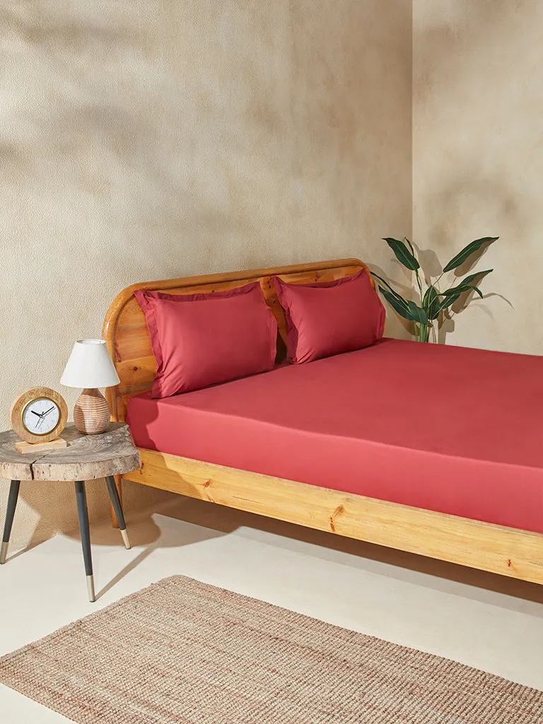 Westside Home Dark Red Solid Queen Bed Flat Sheet and Pillowcase Set