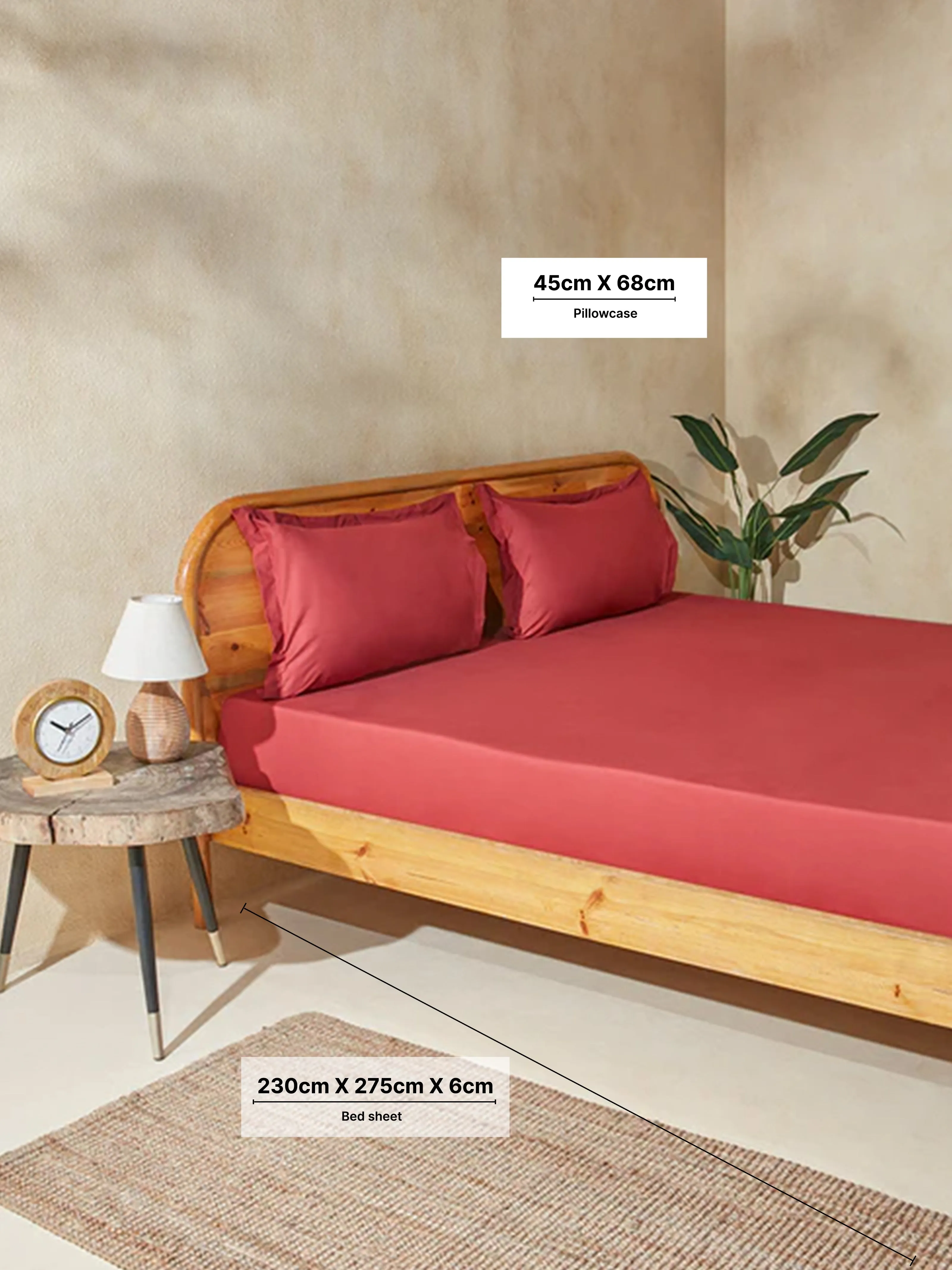 Westside Home Dark Red Solid Queen Bed Flat Sheet and Pillowcase Set