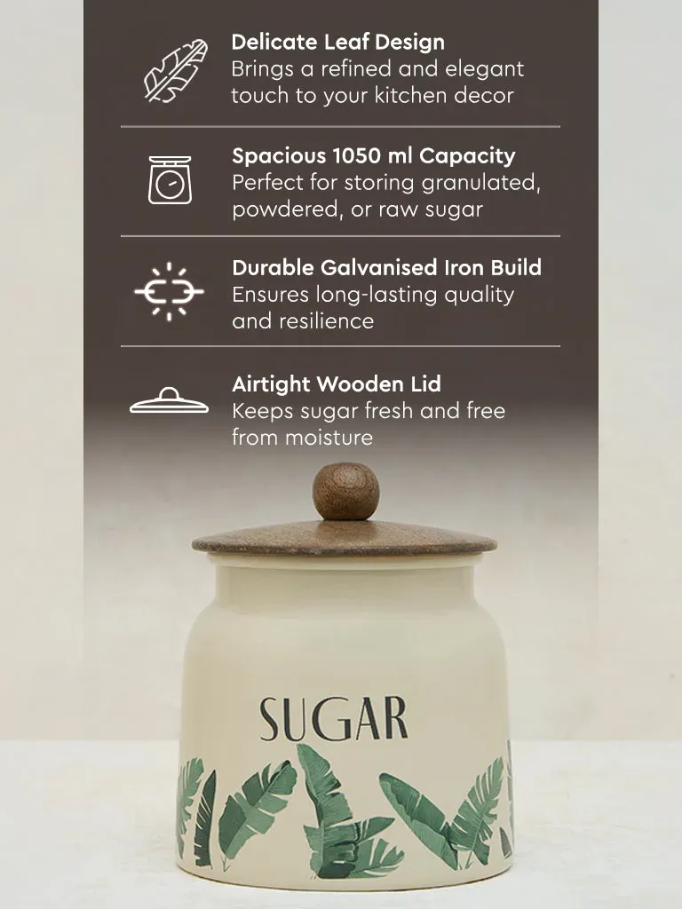 Westside Home Ivory Leaf Design Sugar Jar