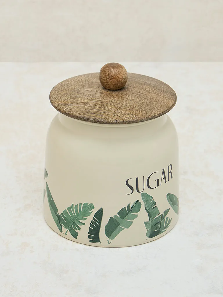 Westside Home Ivory Leaf Design Sugar Jar