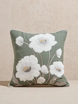 Westside Home Sage Floral Embroidered Cushion Cover