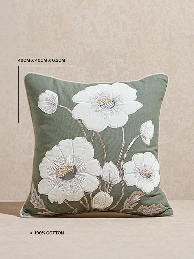 Westside Home Sage Floral Embroidered Cushion Cover