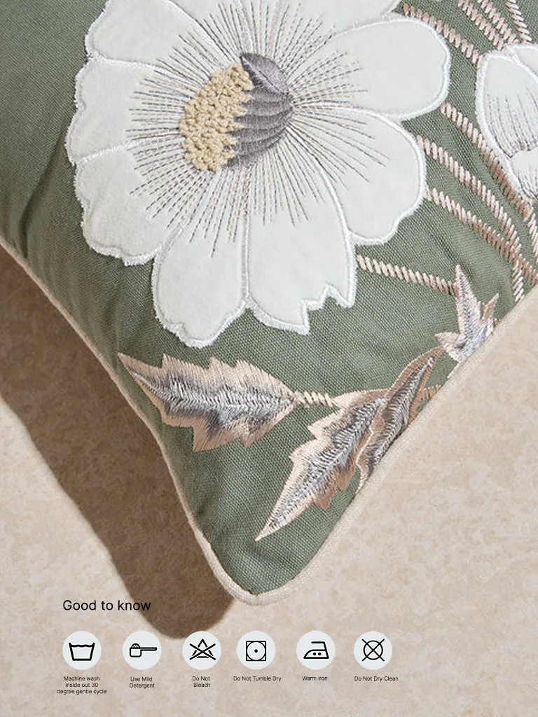 Westside Home Sage Floral Embroidered Cushion Cover