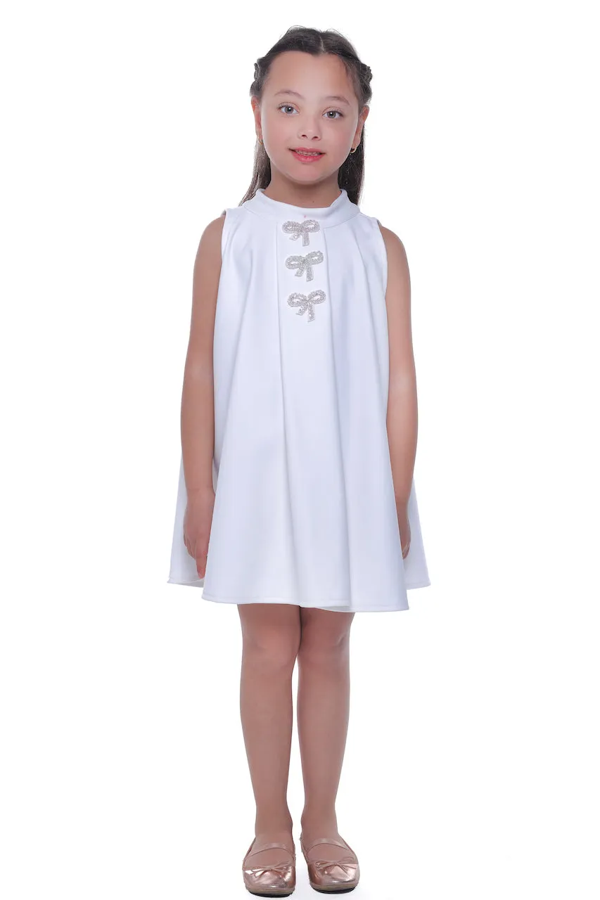 White Ava Sleeveless Bow Dress