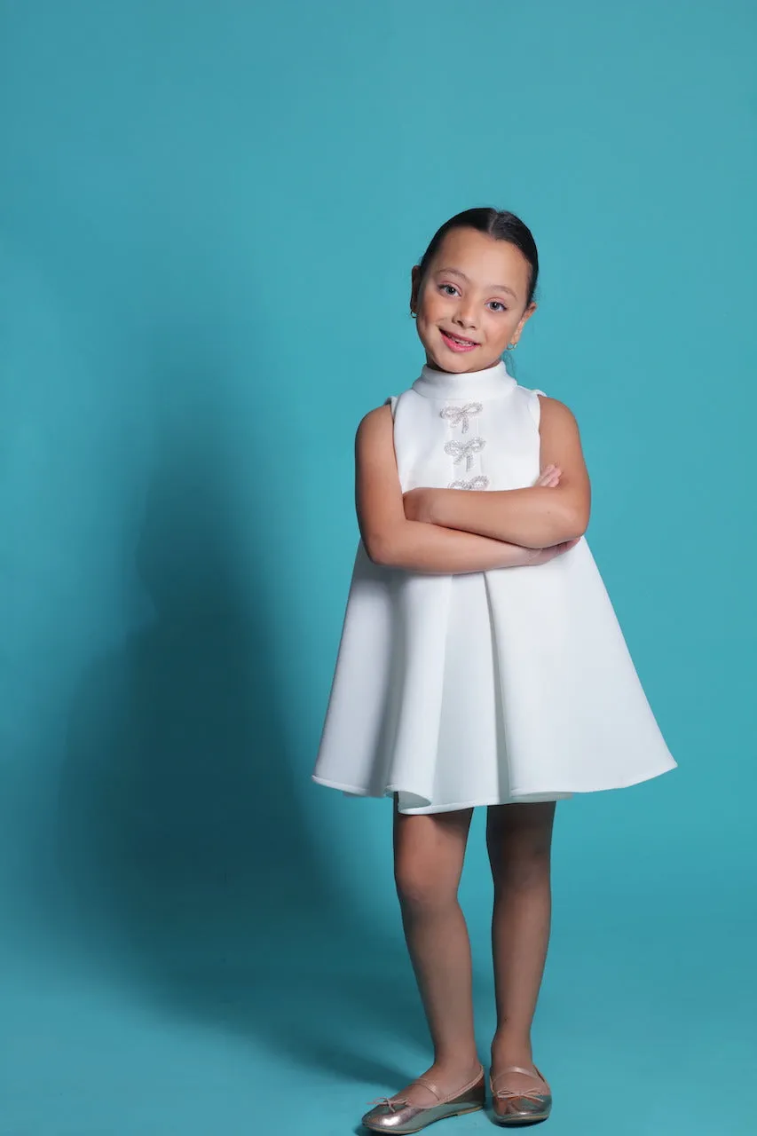 White Ava Sleeveless Bow Dress