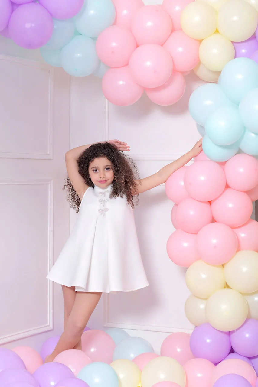 White Ava Sleeveless Bow Dress