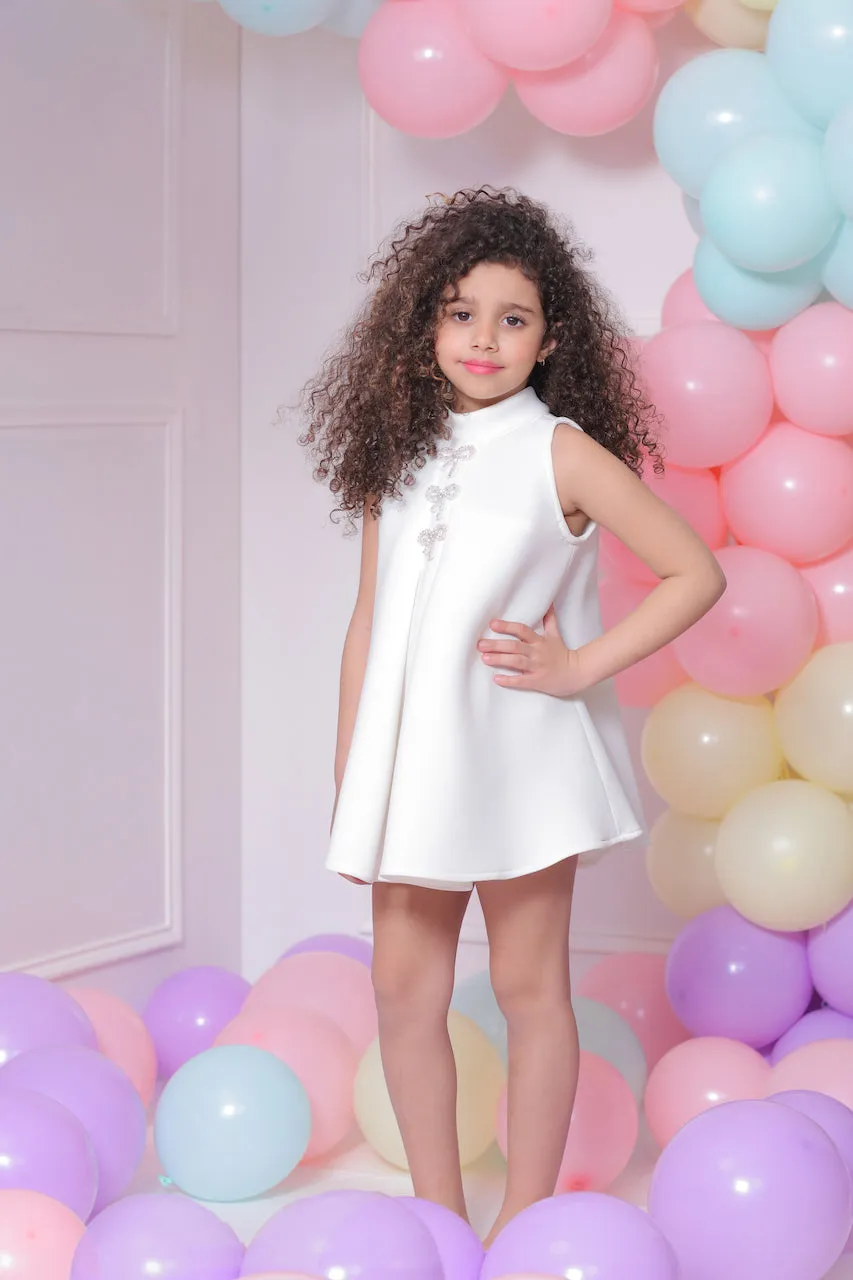 White Ava Sleeveless Bow Dress