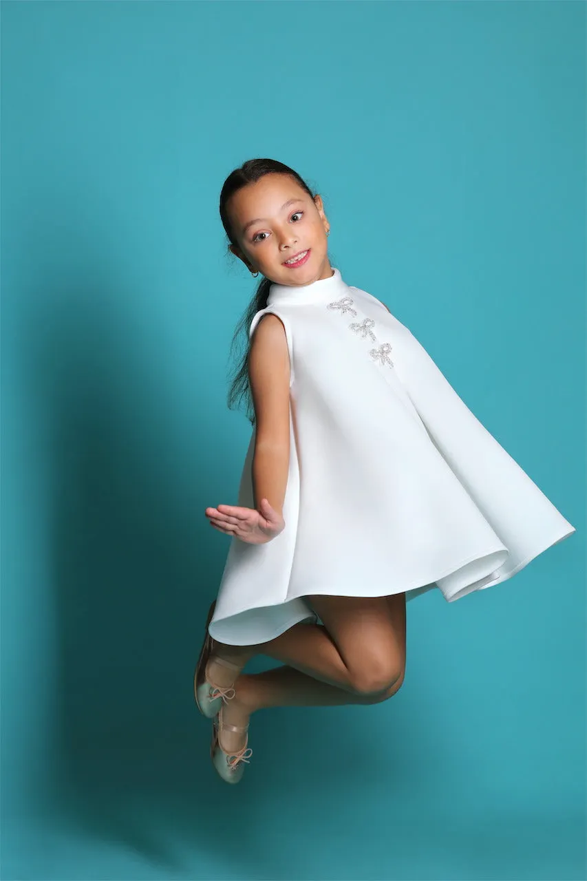 White Ava Sleeveless Bow Dress