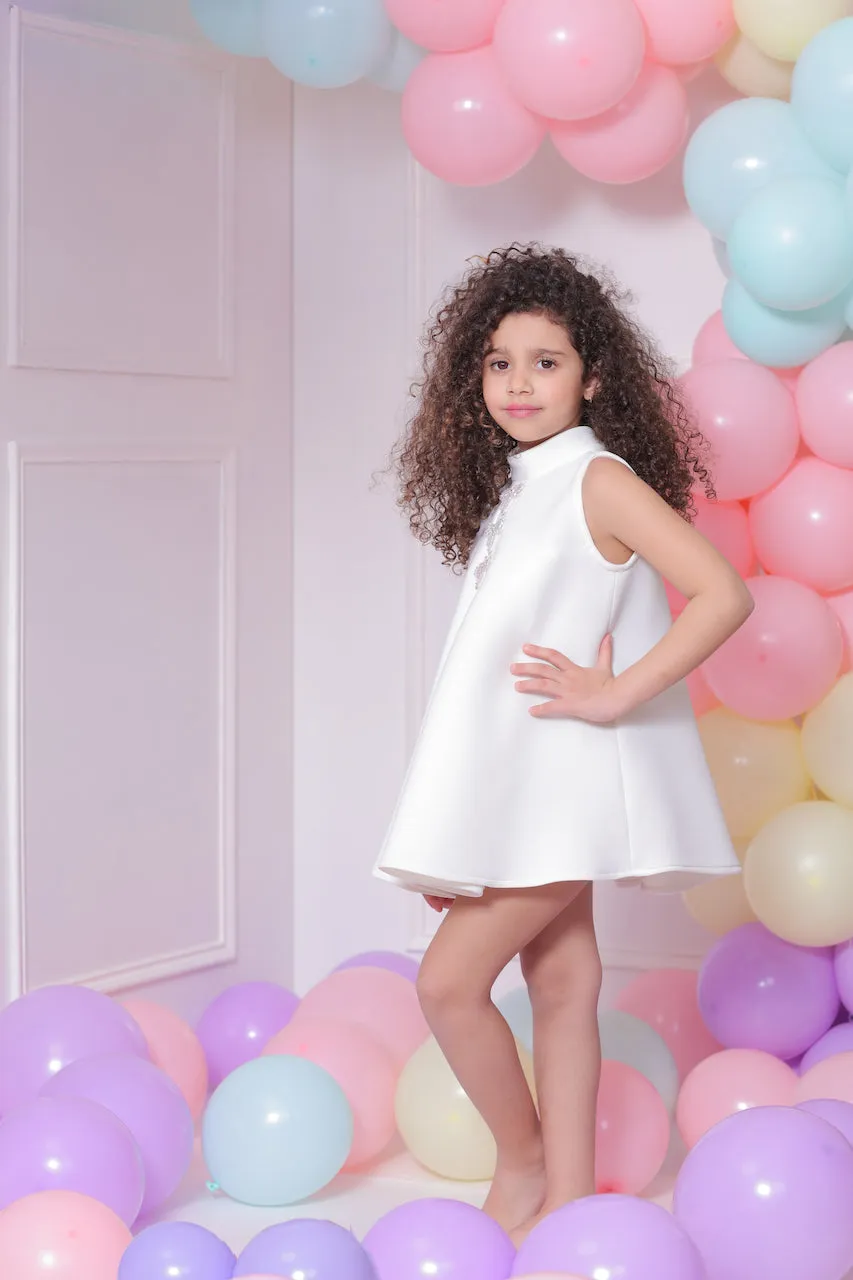 White Ava Sleeveless Bow Dress