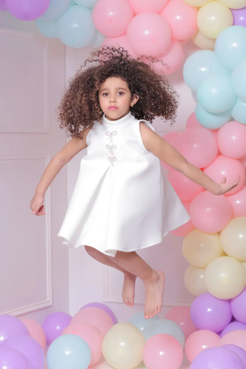 White Ava Sleeveless Bow Dress