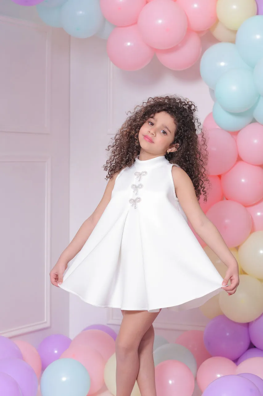 White Ava Sleeveless Bow Dress