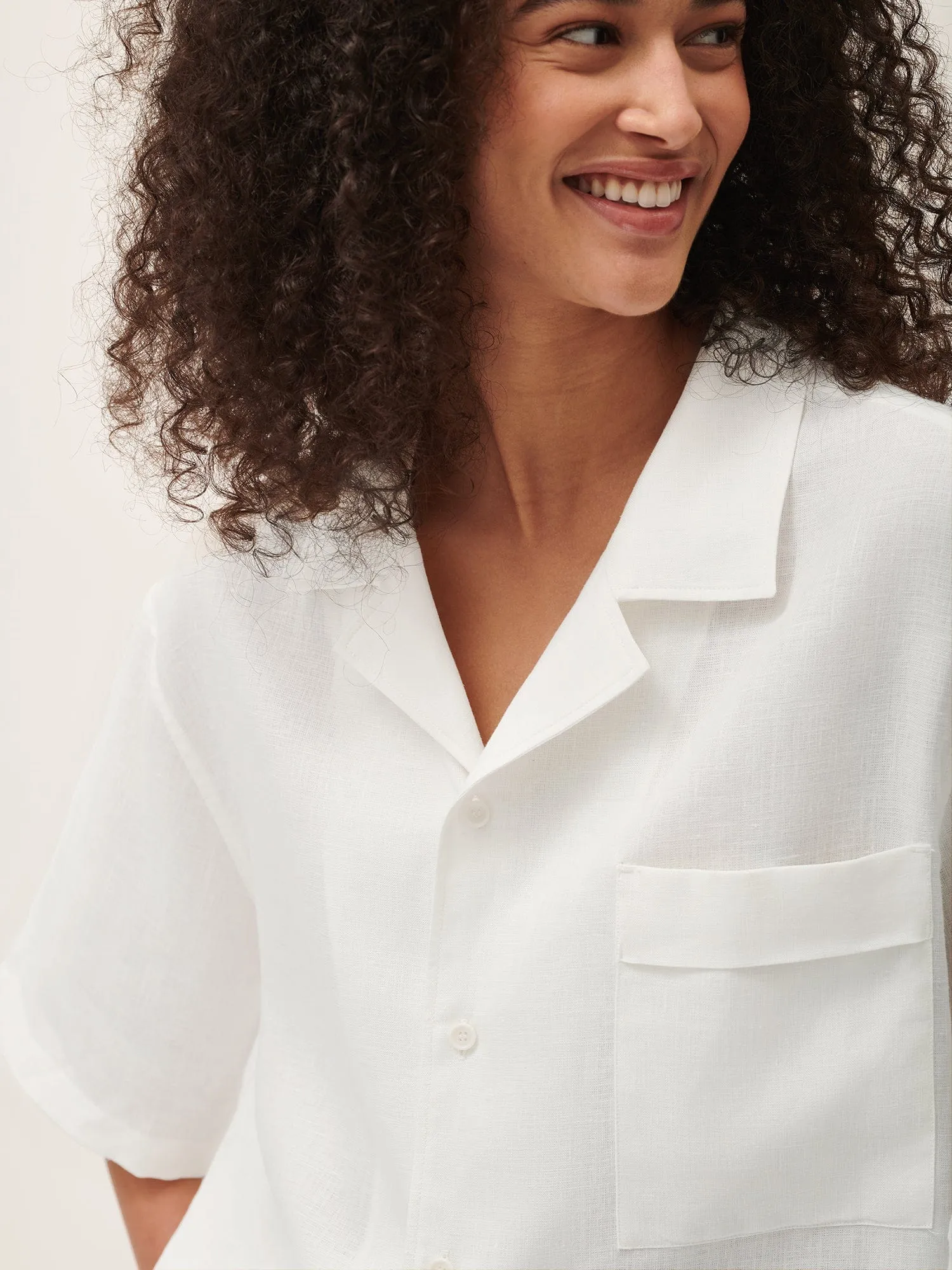 Womens Aloe Linen Camp Collar Shirt—off-white