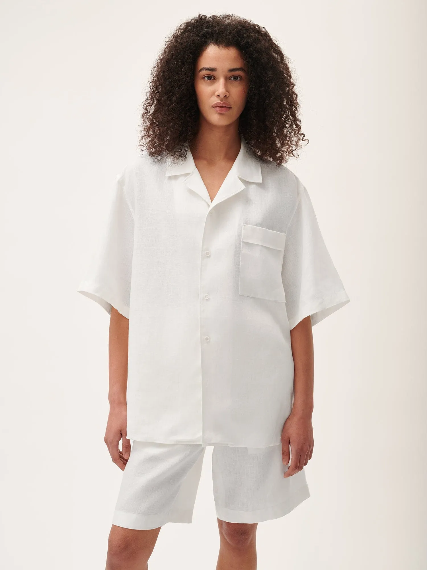 Womens Aloe Linen Camp Collar Shirt—off-white