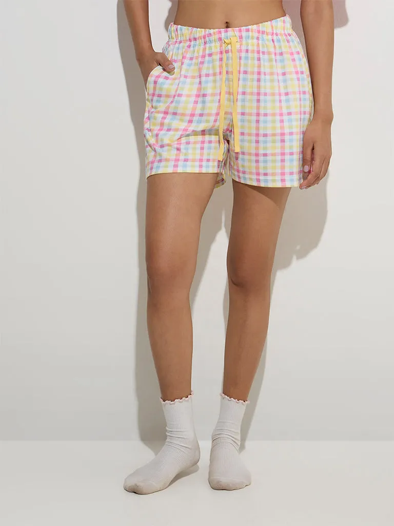Wunderlove Multicolour Checkered High-Rise Cotton Shorts