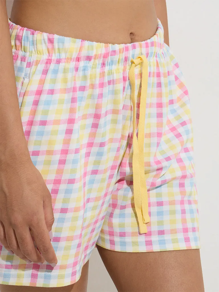 Wunderlove Multicolour Checkered High-Rise Cotton Shorts