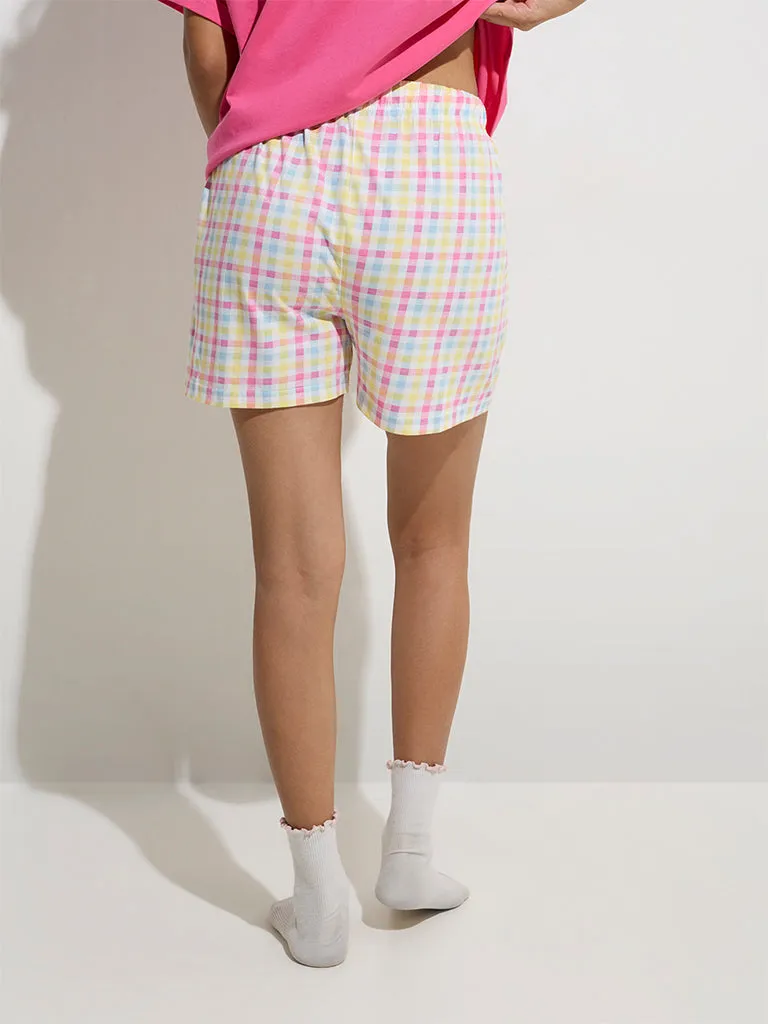 Wunderlove Multicolour Checkered High-Rise Cotton Shorts