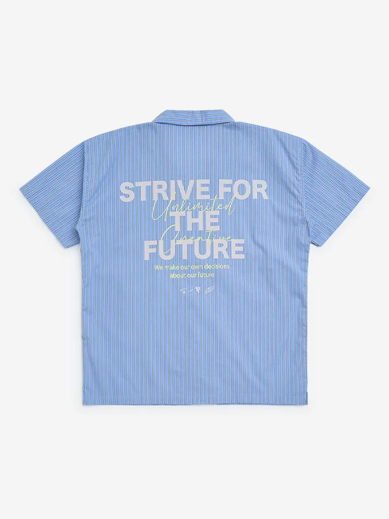 YF Kids Blue Striped Resort-Fit Cotton Shirt